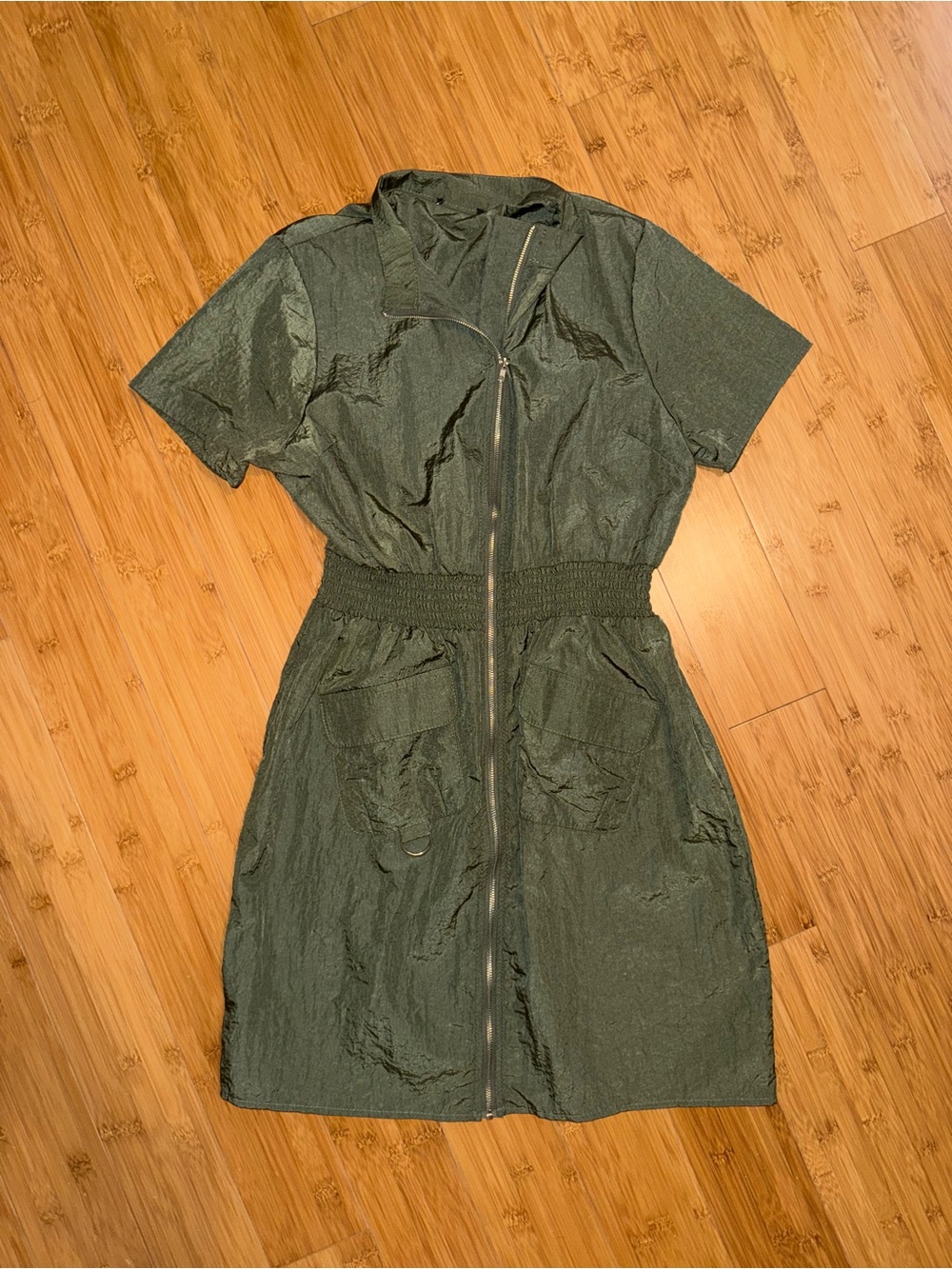Olive Green Zip-Front Utility Dress